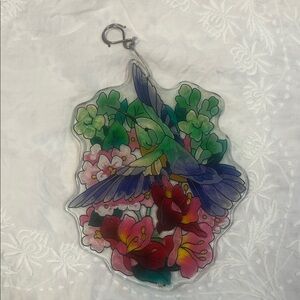 Beautiful Colorful Glass Hummningbird and Flower Sun Catcher